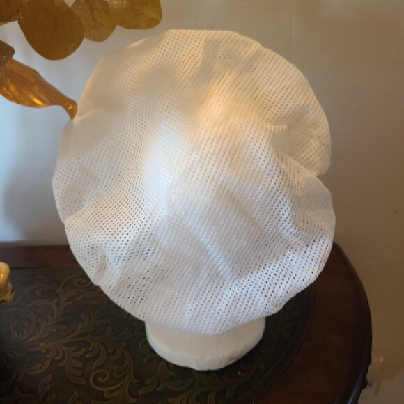 Vintage Siris Sleep Cap Bonnet Window Pane Net Lace Trim White Hair Protection - Picture 4 of 8